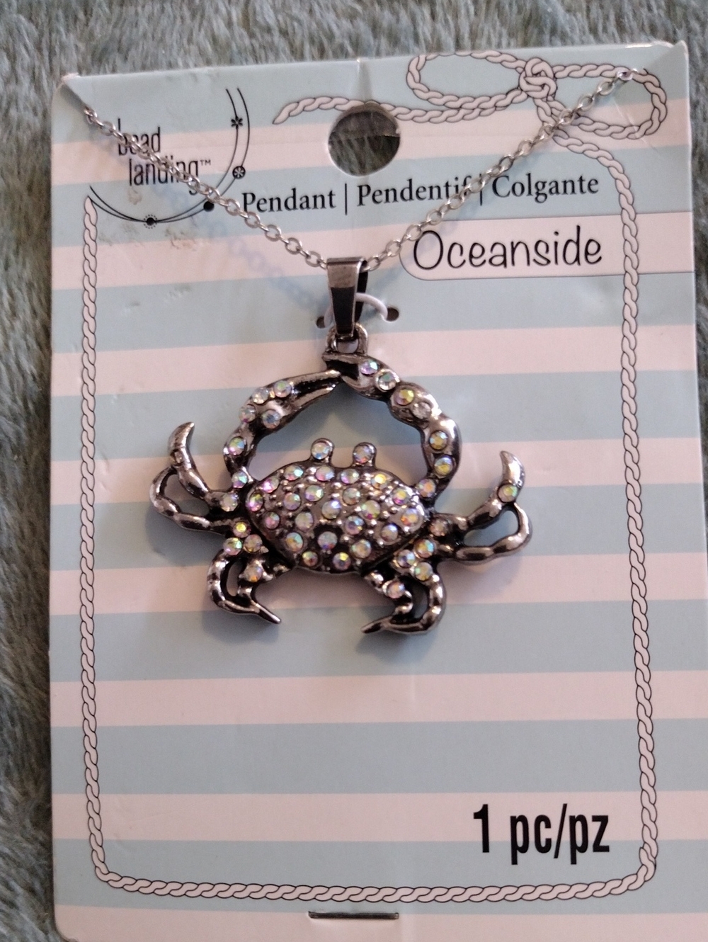Oceanside Crab Pendant Necklace - Silver with Iridescent Stones